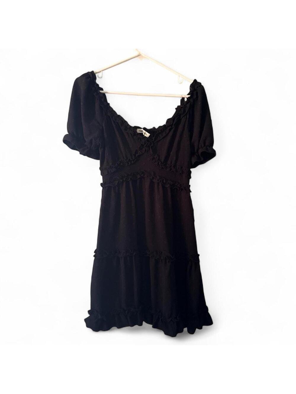 Charmed hearts Black mini dress with ruffles size S nwt (flawed)
